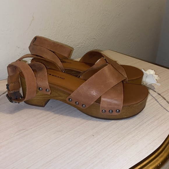 Lucky brand 6 cognac platform leather open toe - Picture 3 of 7